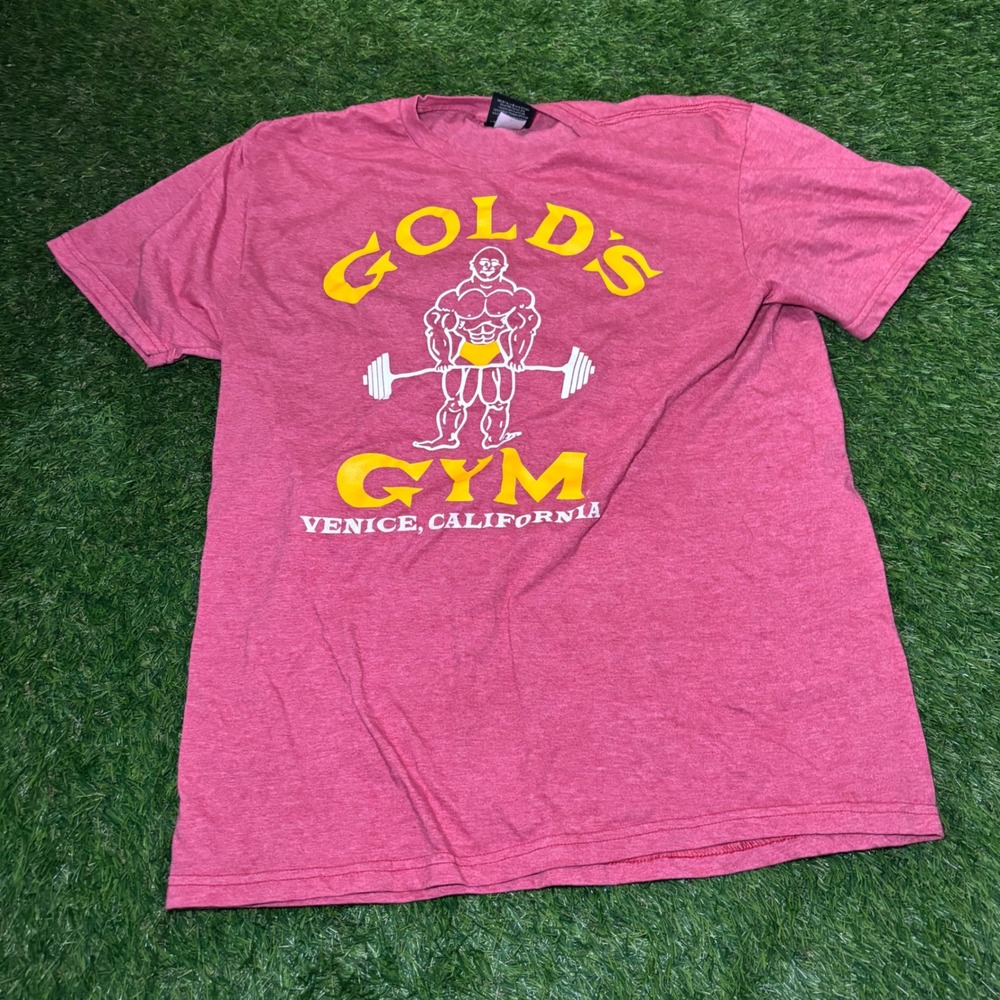 Golds Gym Venice California Graphic T-Shirt Red Heather Joe Gold Logo Mens L
